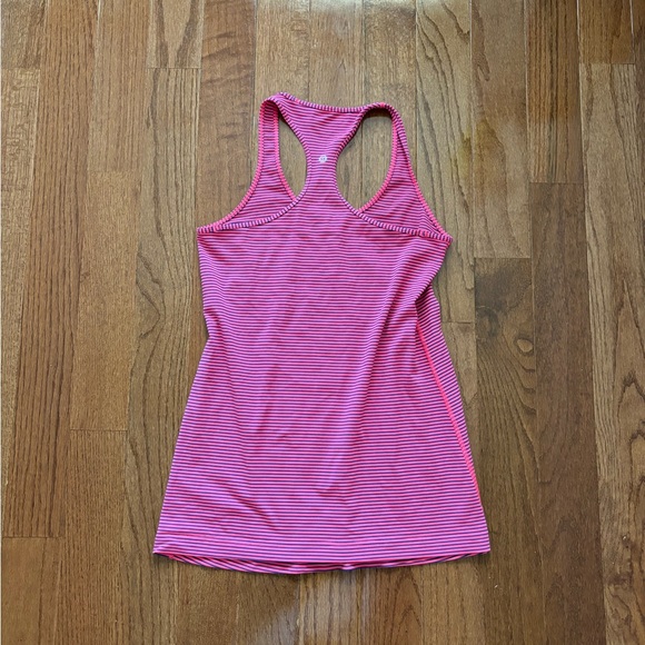 sold Lululemon Cool Racerback Hyper Stripe Neon Pink Rugged Blue Yoga Tank top - Picture 2 of 6